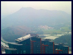 Grand Hyatt and Hong Kong border from Shun Hing Square. 